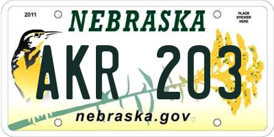 NE license plate AKR203