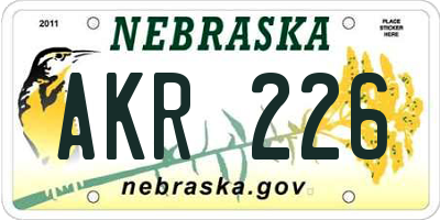 NE license plate AKR226