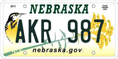 NE license plate AKR987