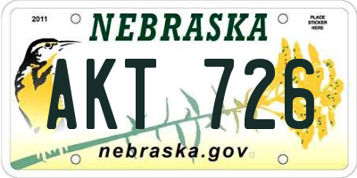 NE license plate AKT726