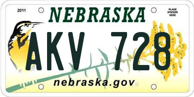 NE license plate AKV728