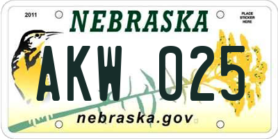 NE license plate AKW025