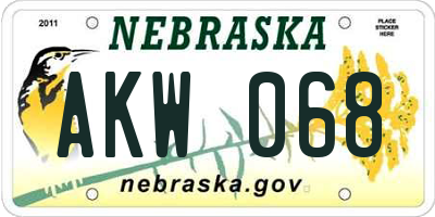 NE license plate AKW068