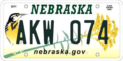 NE license plate AKW074