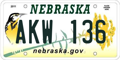 NE license plate AKW136