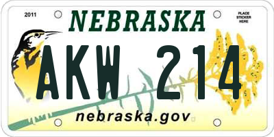 NE license plate AKW214
