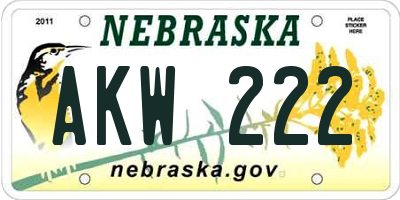 NE license plate AKW222