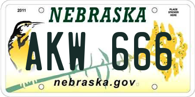 NE license plate AKW666