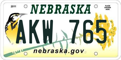 NE license plate AKW765