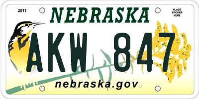 NE license plate AKW847