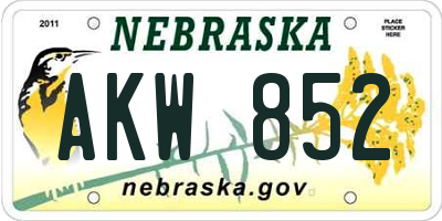 NE license plate AKW852