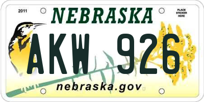 NE license plate AKW926