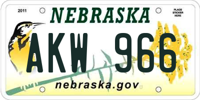 NE license plate AKW966