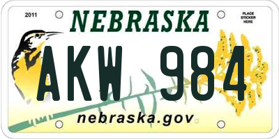 NE license plate AKW984
