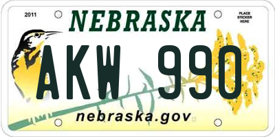 NE license plate AKW990