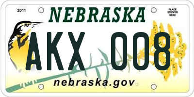 NE license plate AKX008