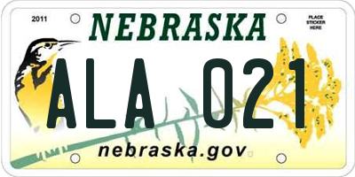 NE license plate ALA021