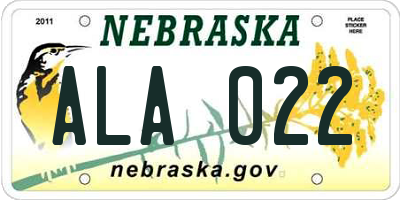 NE license plate ALA022