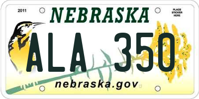 NE license plate ALA350