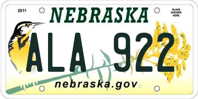 NE license plate ALA922
