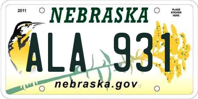 NE license plate ALA931