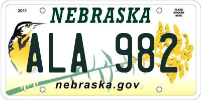 NE license plate ALA982