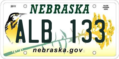 NE license plate ALB133