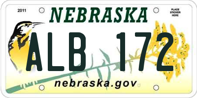 NE license plate ALB172
