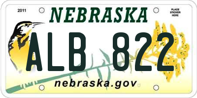 NE license plate ALB822