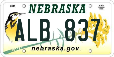 NE license plate ALB837