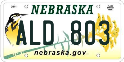 NE license plate ALD803
