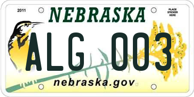 NE license plate ALG003