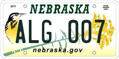 NE license plate ALG007