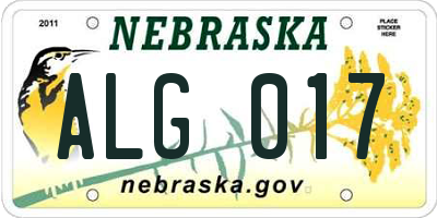 NE license plate ALG017