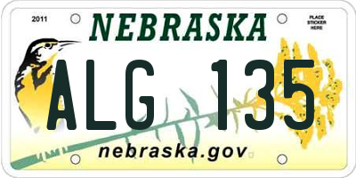NE license plate ALG135