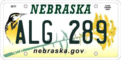 NE license plate ALG289