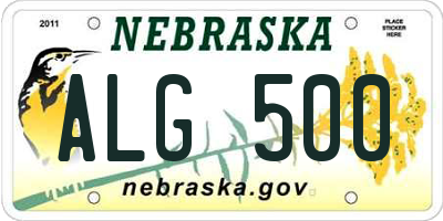 NE license plate ALG500