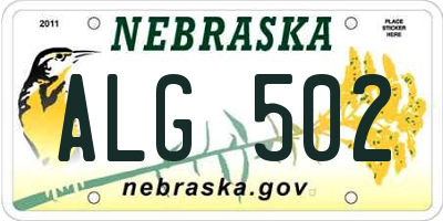 NE license plate ALG502