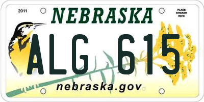 NE license plate ALG615