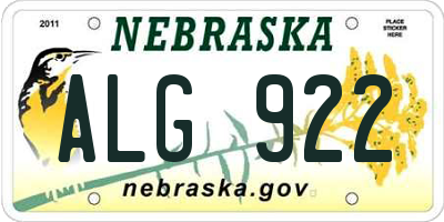NE license plate ALG922