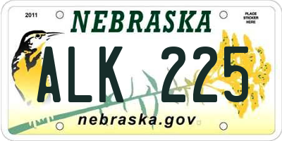 NE license plate ALK225