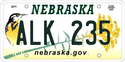 NE license plate ALK235