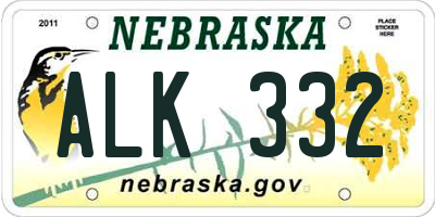 NE license plate ALK332