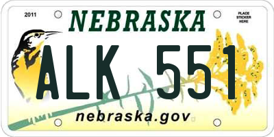 NE license plate ALK551