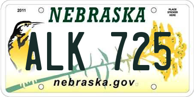 NE license plate ALK725