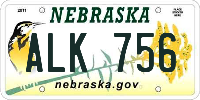 NE license plate ALK756