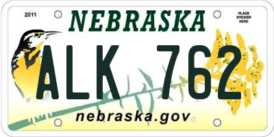 NE license plate ALK762