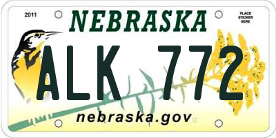 NE license plate ALK772