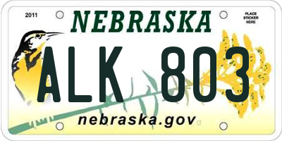 NE license plate ALK803