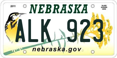 NE license plate ALK923